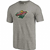 Men's Minnesota Wild Distressed Team Primary Logo Tri Blend T-Shirt Gray FengYun,baseball caps,new era cap wholesale,wholesale hats